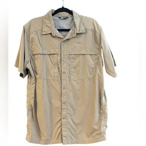 Northface Men’s Sports Wear Nylon Shirt. Tan Vented Back. Size Large.